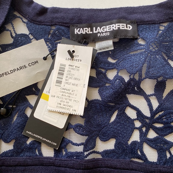 Karl Lagerfeld navy cardigan w  lace shoulders size M - Picture 2 of 7